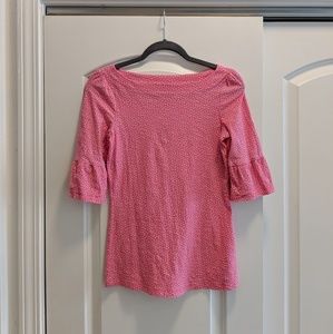 Lilly Pulitzer Ruffled Sleeve Pink Polka Dot Tee